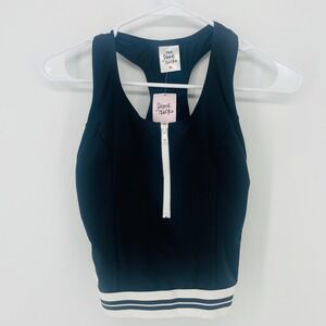 Lime Ricki Black White Stripe Zipper Swim Top Racerback size M NWT